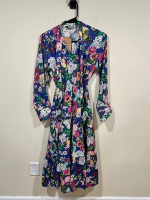 Maria B digital printed floral shirt dress boho smocked waist tiered S NWT thumbnail 10