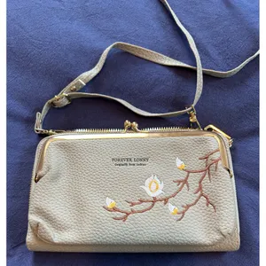 Forever Lonny Floral Embroidered Crossbody Wallet Bag Grey with Gold Hardware thumbnail 1
