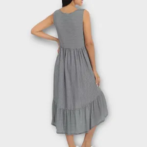 London Times White Navy Stripe Trapeze Tiered Midi Dress Size 6 thumbnail 3