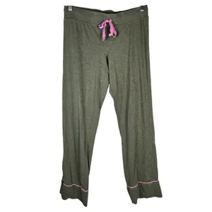 J. Crew Dreamy long-sleeve cotton pajama set XS Olive Green Pink Piping AC318 thumbnail 4