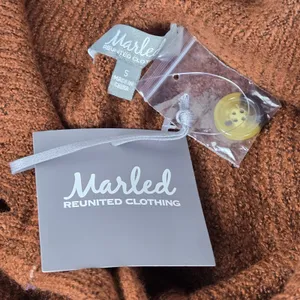 Marled True Auburn Balloon Sleeve Fold Over Collar Button Neck Sweater Small thumbnail 4