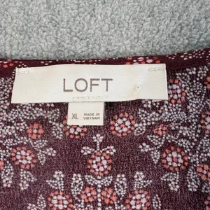 LOFT Women's XL Square Neck Long Sleeve Blouse Top Maroon Floral Paisley thumbnail 5