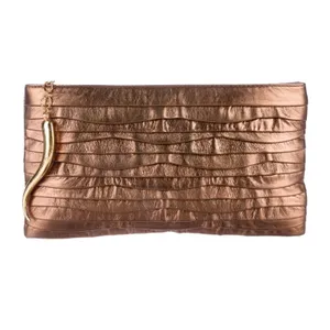 Dominique Cohen Metallic Copper Pleated Clutch‎ with Chain and Horn Detail OS thumbnail 3