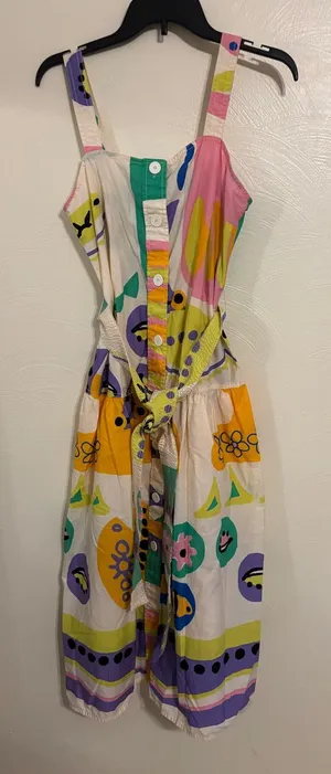 Zara Women’s M Abstract Print Button Front Midi Dress Belted Artsy Colorful thumbnail 1