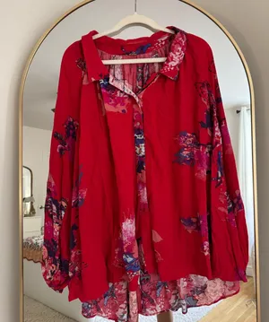 Free People Tunic Top Red Floral thumbnail 1