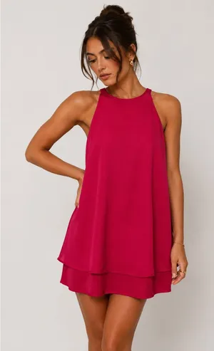 Lila Rose Dress Size12 Lipstick Pink A-line‎ Layered Split Back Feminine thumbnail 1