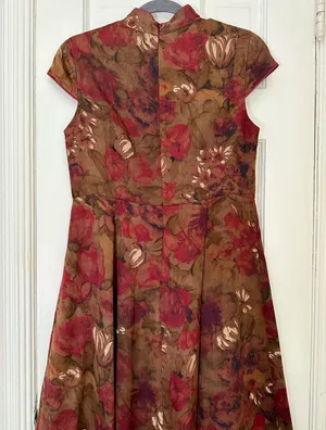Dark Floral Traditional Qipao / Cheongsam w. Flare Skirt thumbnail 5