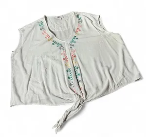 Ariat Womens XL White Embroidered‎ Tie Front Sleeveless Boho Top 10030847 thumbnail 1