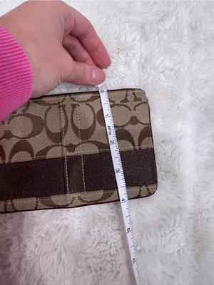 Coach Signature Canvas Wristlet in Khaki and Brown with Leather Strap thumbnail 5