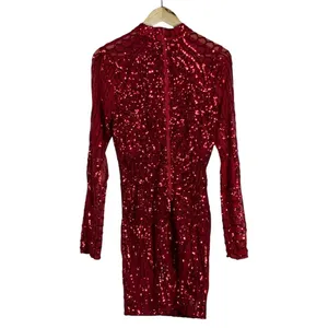 NWT Banjul Diva Boutique Sequin Mesh Mini Dress Red Glam Holiday Party Size L thumbnail 4