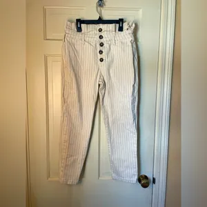 Free People Montella Cream & Brown Pinstripe High Rise Paperbag Jeans 12 thumbnail 10