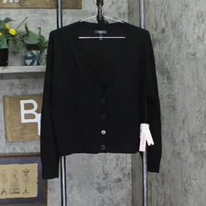 NWT Aqua Womens Button Up Sweater Cashmere V-Neck Cardigan V10337 Black L thumbnail 2