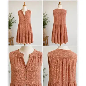 Baltic Born Rust Brown White Micro Dot Sleeveless Tiered Midi Dress Womens 1X thumbnail 2
