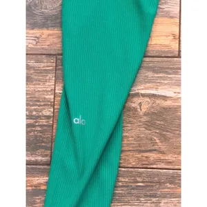 Alo Yoga Small Ribbed High Waist Leggings 27" Green Athleisure Yoga Pants Cozy‎ thumbnail 3