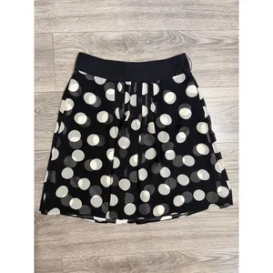 Ann Taylor 100% Silk Midi Skirt Size 2 Black White Polka Dot Pleated‎ A-Line Mod thumbnail 3