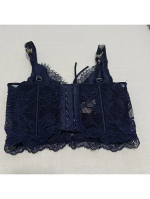 Victoria’s Secret Dream Angels Blue Embroidered Corset Look Bustier Top Sz XS thumbnail 3