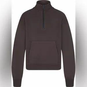 Skims Half Zip Sweater Cropped French Terry Pullover Chocolate Brown Size Small thumbnail 4