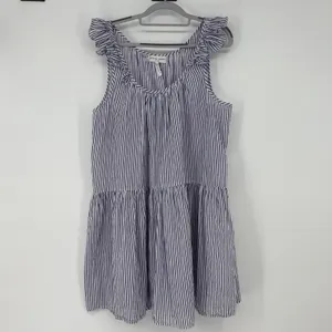 Apiece Apart XL Blue Stripe Baby Doll Ruffle Poplin Coastal‎ Mini Dress Cotton thumbnail 2