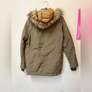 Aeropostale XS Olive Parka Gorpcore Granola Faux Fur Utility Jacket thumbnail 2