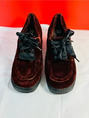 ellemenno Velvet Block Heel Lace-Up Shoes - Burgundy thumbnail 7