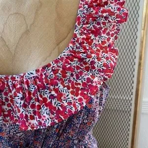 J.Crew Liberty Floral Cherry Printed Ruffle Tier Summer Dress Size S thumbnail 7