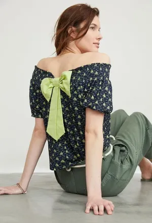 Anthropologie NWT Printed Bow-Back Top thumbnail 3