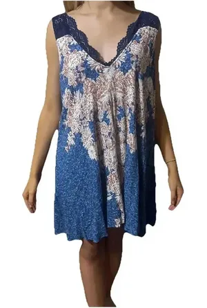 Free People Floral Printed Boho Hippie‎ Crochet Lace Top Gown Dress M thumbnail 1