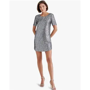 Steve Madden silver sequin L mini festive Marcella Dress thumbnail 2