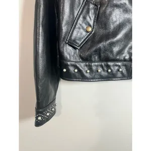 Twinset Milano Black‎ Genuine Leather Pearl Studded Biker Moto Jacket Womens S thumbnail 6