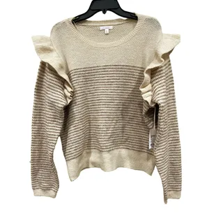 Lauren Conrad LC Sweater Women's XL Dizzy Striped Knit Ruffle Shoulder Cream thumbnail 1