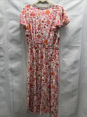 Knox Rose NWT Pink and Orange Floral Calla Lily Flutter Sleeve Maxi Dress Large thumbnail 8
