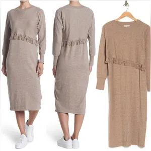 STITCHDROP Fringe 2 in 1 Sweater Dress Midi Fringe Branch Tan Size XL NWT thumbnail 2