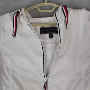 Tommy Hilfiger‎ Windbreaker Jacket Womens Large Long White Spellout thumbnail 3
