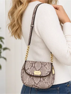 Michael Kors Leather Snakeskin Embossed Bedford crossbody Bag Zip Flap EUC thumbnail 5