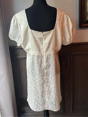 Modcloth Ivory Square-Neck Short Sleeve dress with Dot Jacquard xl euc thumbnail 4