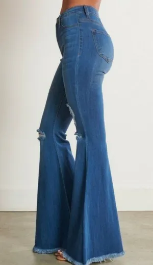 High Waisted Flare Pants Blue Size 28 thumbnail 4