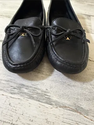 Tory Burch Black Leather Bow-Trim Driving Loafers with Gold Logo thumbnail 7