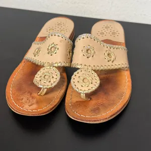 Jack Rogers Flat Sandals Womens 6 Whipstitch Leather Thong preppy Casual thumbnail 11