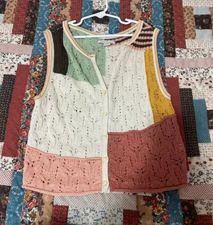 American Eagle Patchwork Button-Up Sweater Vest thumbnail 1