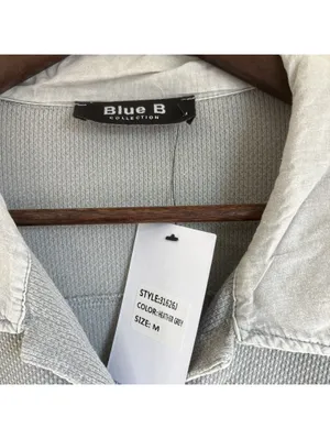 NWT Blue B Collection Medium Heather Grey Thermal Knit Button-Down Shacket Shirt thumbnail 5