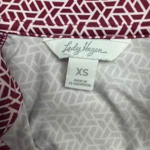 Lady Hagen Womens Geometric Print Quarter Zip Long Top XS Burgundy White‎ Golf thumbnail 3