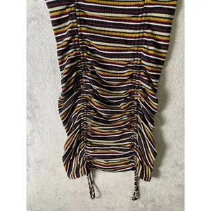 Free People‎ Ribbed Striped Ruched Bodycon Mini Dress XS Boho Y2K Festival thumbnail 3