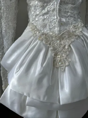 Vintage 80s Wedding Dress Heavily Embellished Long Sleeve Plunging Back S M 6 thumbnail 10