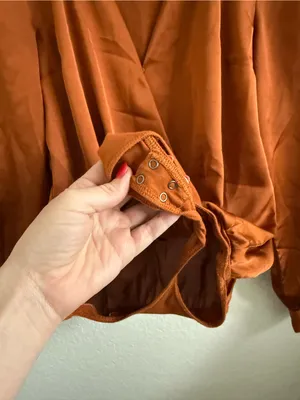 Abercrombie & Fitch Rust Orange Brown Satin Long Sleeve Women's Bodysuit‎ Top S thumbnail 3