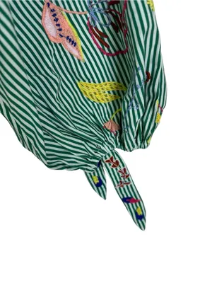 Anthropologie Maeve Embroidered Blouse Green Stripe Size XS thumbnail 6