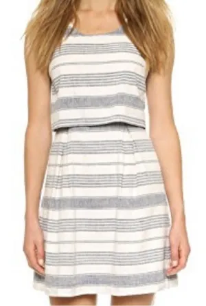 Madewell Striped Open Back Sleeveless Linen Cotton Blend Pleated Dress 2 thumbnail 1
