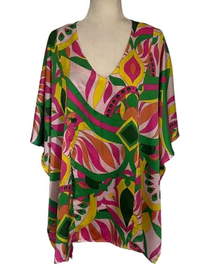 Umgee Tunic Kimono Womens Top L Pink Hippie Retro Festival Boho Resort Oversize thumbnail 1
