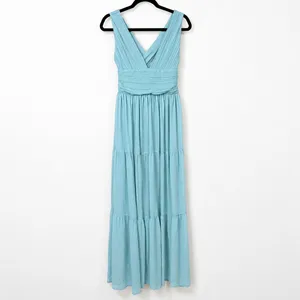 NEW Lulus Leora Light Blue Plunging Chiffon Pleated Tiered Maxi Dress Small thumbnail 6
