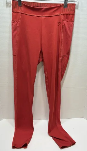 GYMSHARK Leggings Women Sz Medium Full length Contouring Red Side Pockets B3a6s thumbnail 1