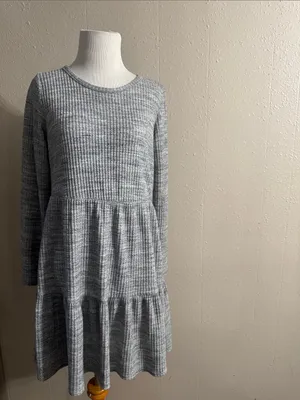 American Eagle Outfitters Heather Gray Ribbed Tiered Dress thumbnail 6